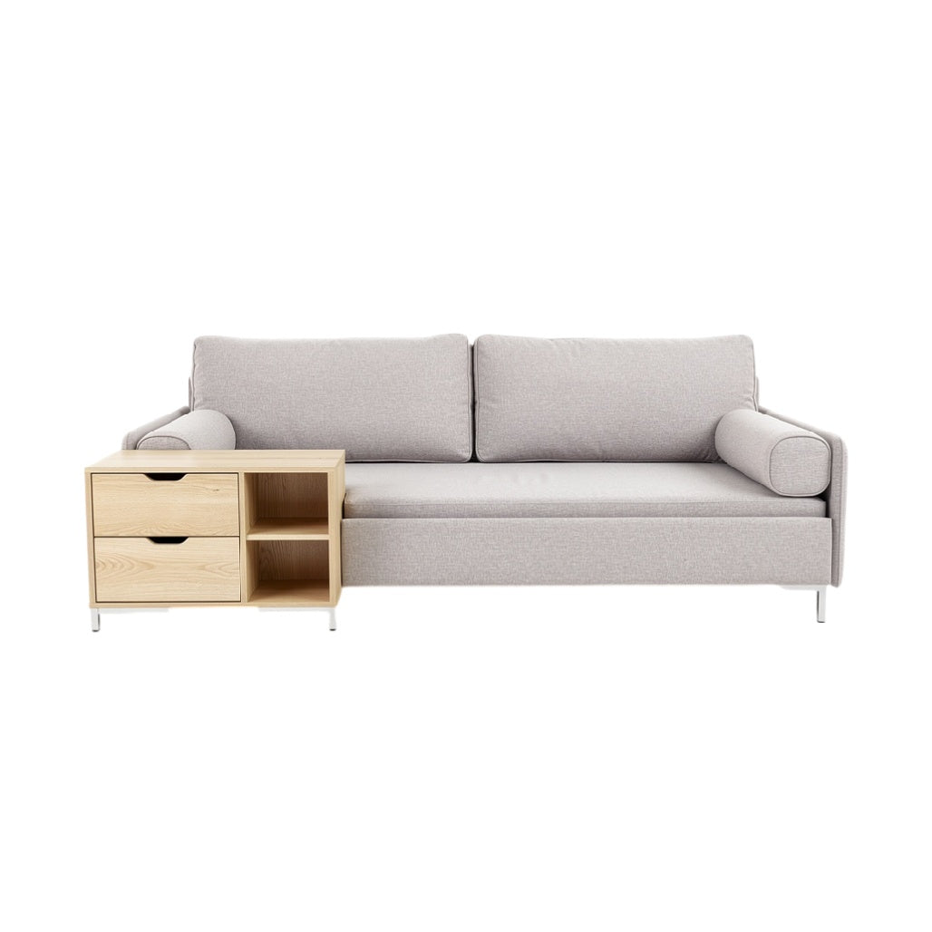 Compact Grey Sofa with Attached Storage Unit