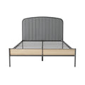 Modern Metal and Wood Bed Frame with Upholstered Headboard